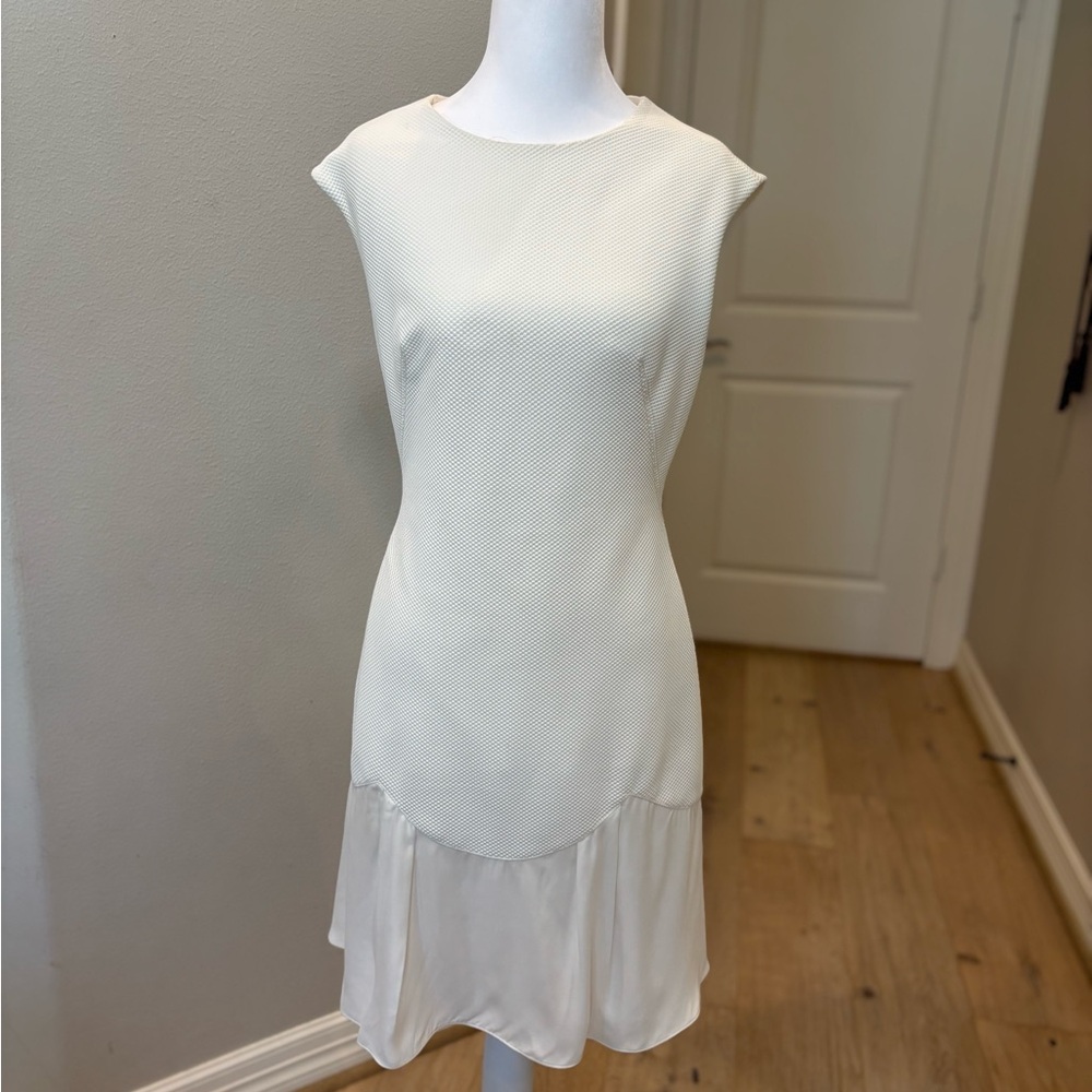 Rebecca Taylor Cream Pleated Ruffled Sheath Dress